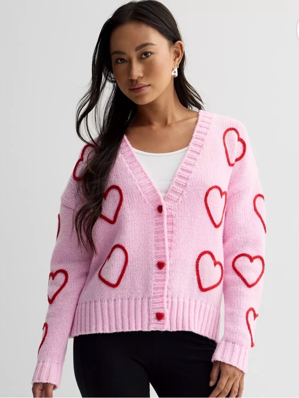 NWT 32 Degrees Pink Cardigan with Red Heart Accents